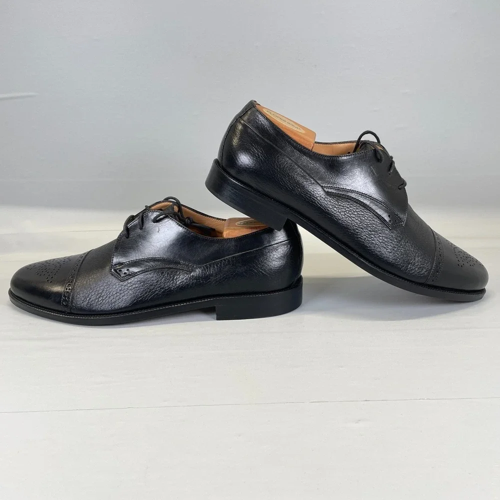 Johnston & Murphy Cellini Oxford Shoes Mens Size 9.5 M Black Deerskin Cap Toe